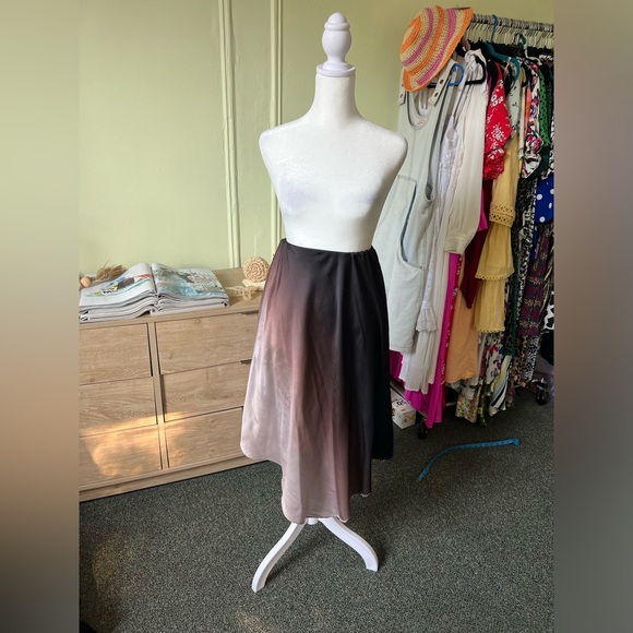 PRIMARK Brown & Black Ombre Handkerchief Asymmetrical Modest Slip Satin Skirt XS - Picture 4 of 16